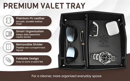 Valet Tray Organizer for Men & Women - PU Leather Catch All Tray with Removable Divider - EDC Storage for Keys, Watch, Phone - Nightstand, Dresser & Desk Organizer - Pacific Navy