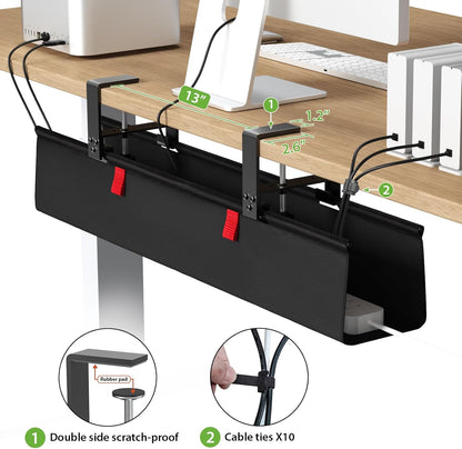 KEEGH Extra Large 48" Under Desk Cable Management Tray - Under Desk Cord Management - Clamp/Screw Mount - Support Upto 70lbs - Fabric Wire Management - Cable Raceways Tray Cord Hiders for Office/Home