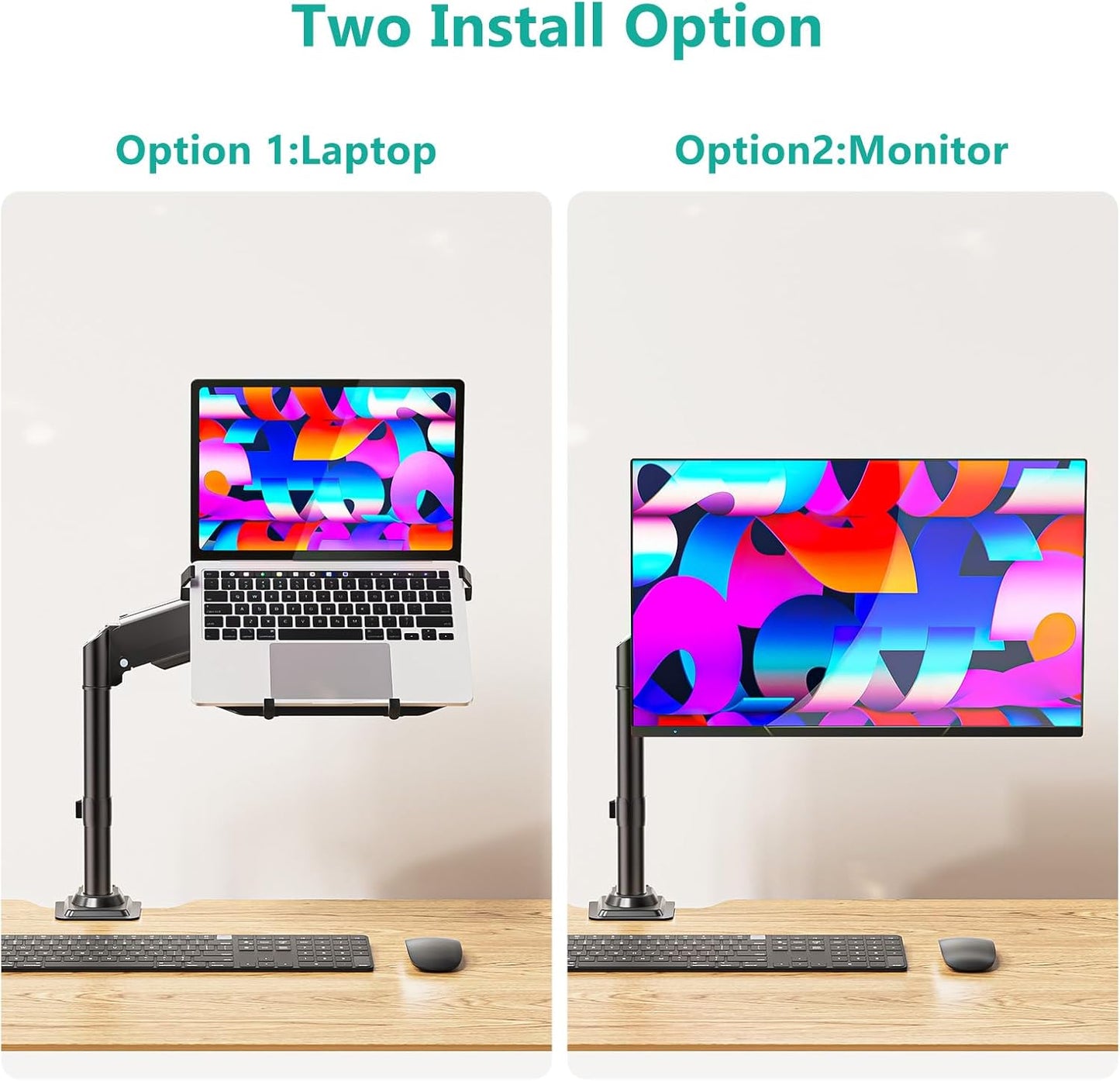 WALI Laptop Desk Mount for 17 inch Notebook, Adjustable Single Monitor Arm with Laptop Holder for 32 inch Screen, Laptops Stand with Ventilated Tray, Up to 22 lbs, (M00LP), Black