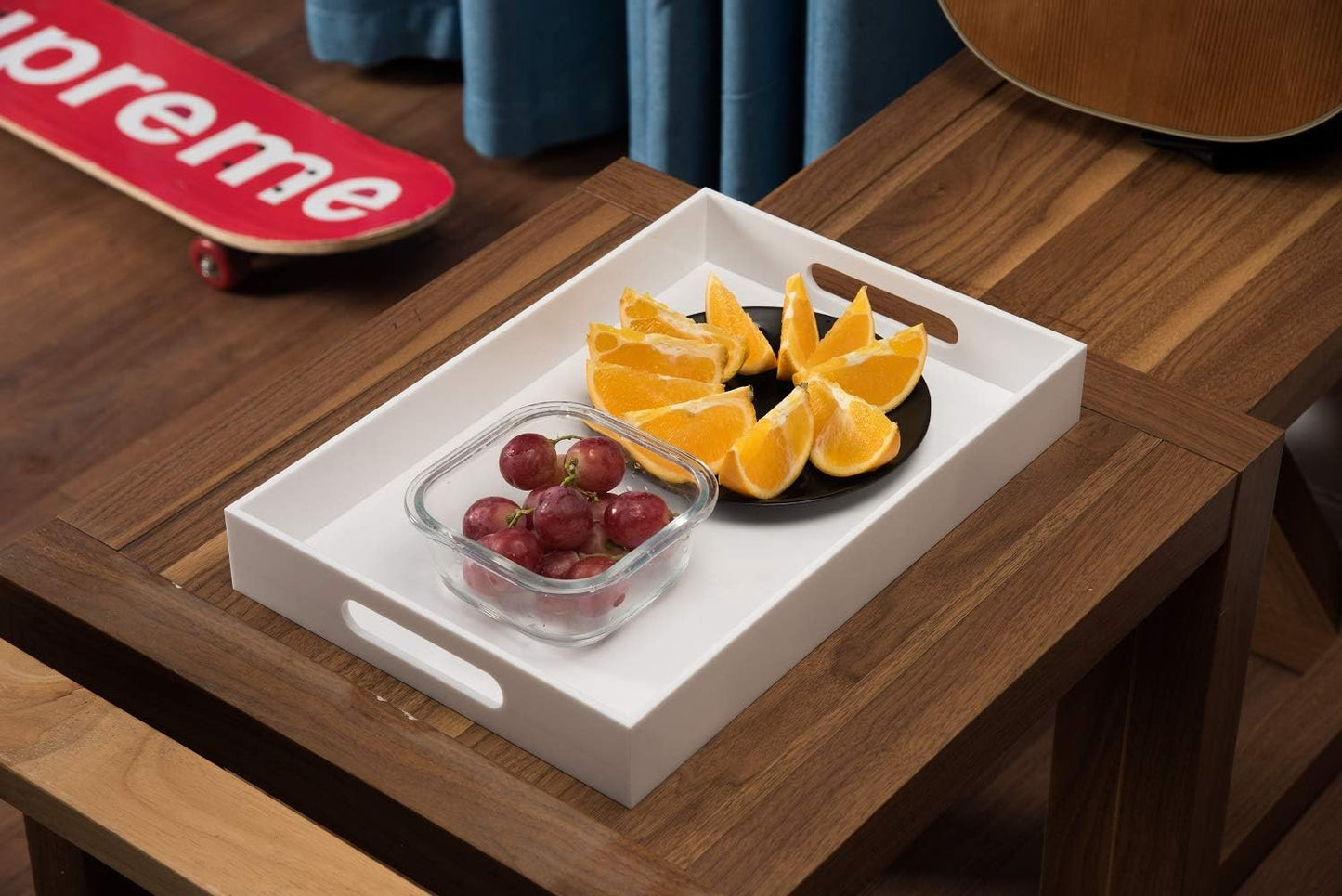 KEVLANG Clear Sturdy Acrylic Serving Tray with Handles-12x16Inch-Serving Coffee,Appetizer,Breakfast,Butler-Kitchen Countertop -Makeup Drawer Organizer-Vanity Table -Ottoman