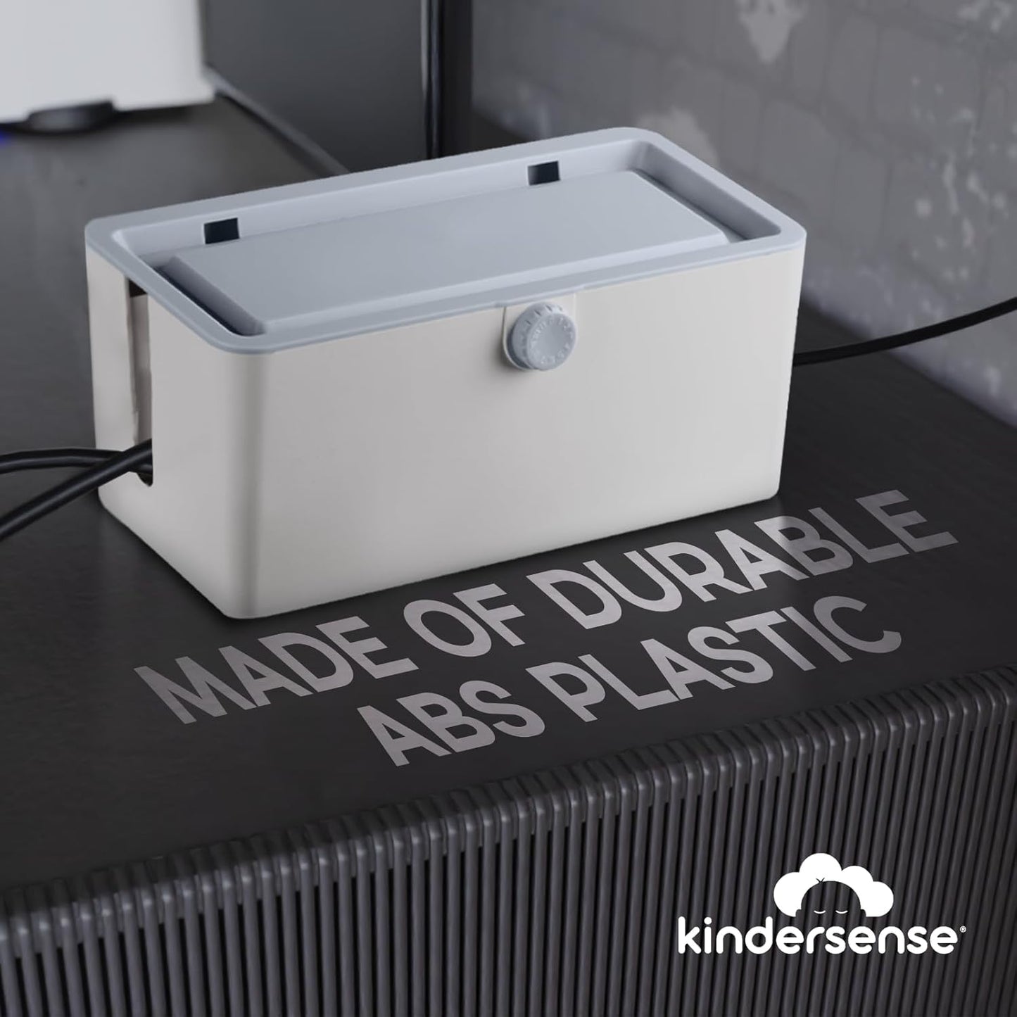 KinderSense® Cable Management Box - Cord Organizer with Child Proof Lock - Cord Hider to Conceal Wires,Power Strips from TV,Computer,Desk and Babies - 12 X 5.25 x 5.25 (Gray)