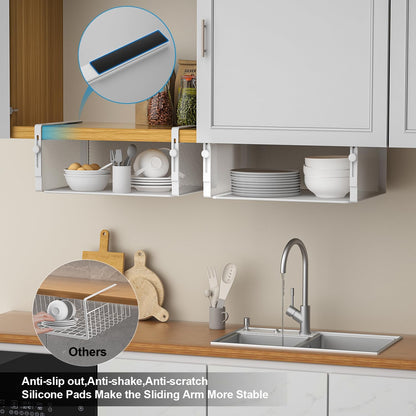 AmonHouseware 2Pack Under Shelf Basket Organizer,Adjustable Hanging Holder for Cabinet Pantry Kitchen Cupboard Desk Counter Bookshelf Organization Add-on Space Saver Heavy Duty Slide-in (Black, Large)