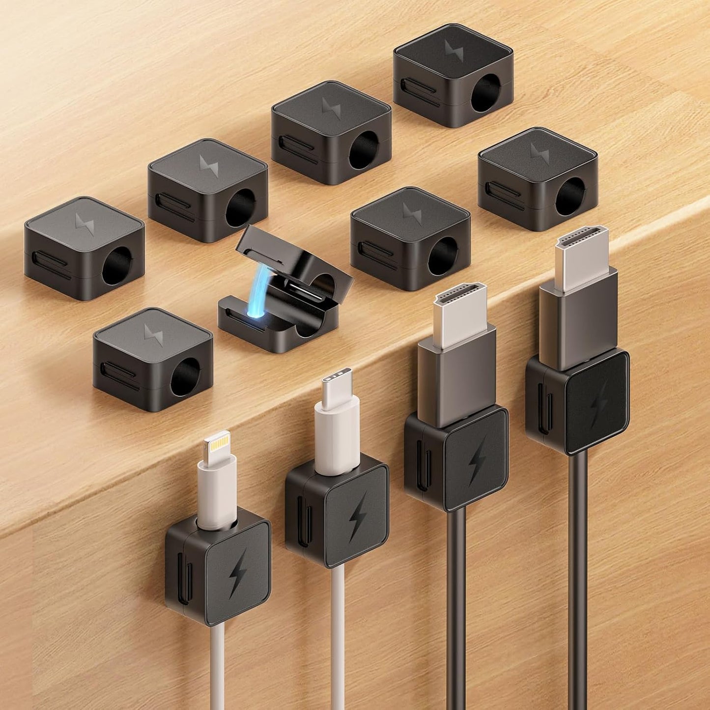 8 Pack Magnetic Cable Clips, Phone Cord Holder for Nightstand, Under Desk Cable Management, Canisflax Adhesive Wire Charging Cord Organizer Keepers Holder for Home Office Car Wall Desktop