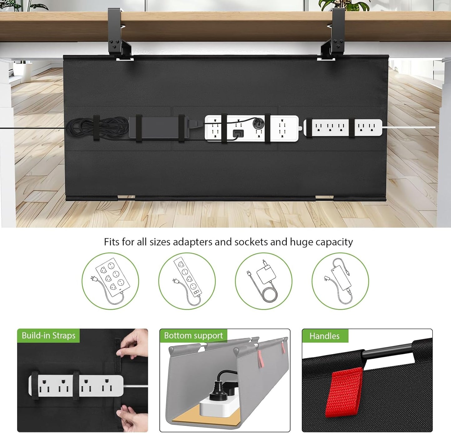 KEEGH Extra Large 48" Under Desk Cable Management Tray - Under Desk Cord Management - Clamp/Screw Mount - Support Upto 70lbs - Fabric Wire Management - Cable Raceways Tray Cord Hiders for Office/Home