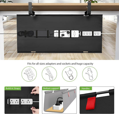 KEEGH Extra Large 48" Under Desk Cable Management Tray - Under Desk Cord Management - Clamp/Screw Mount - Support Upto 70lbs - Fabric Wire Management - Cable Raceways Tray Cord Hiders for Office/Home