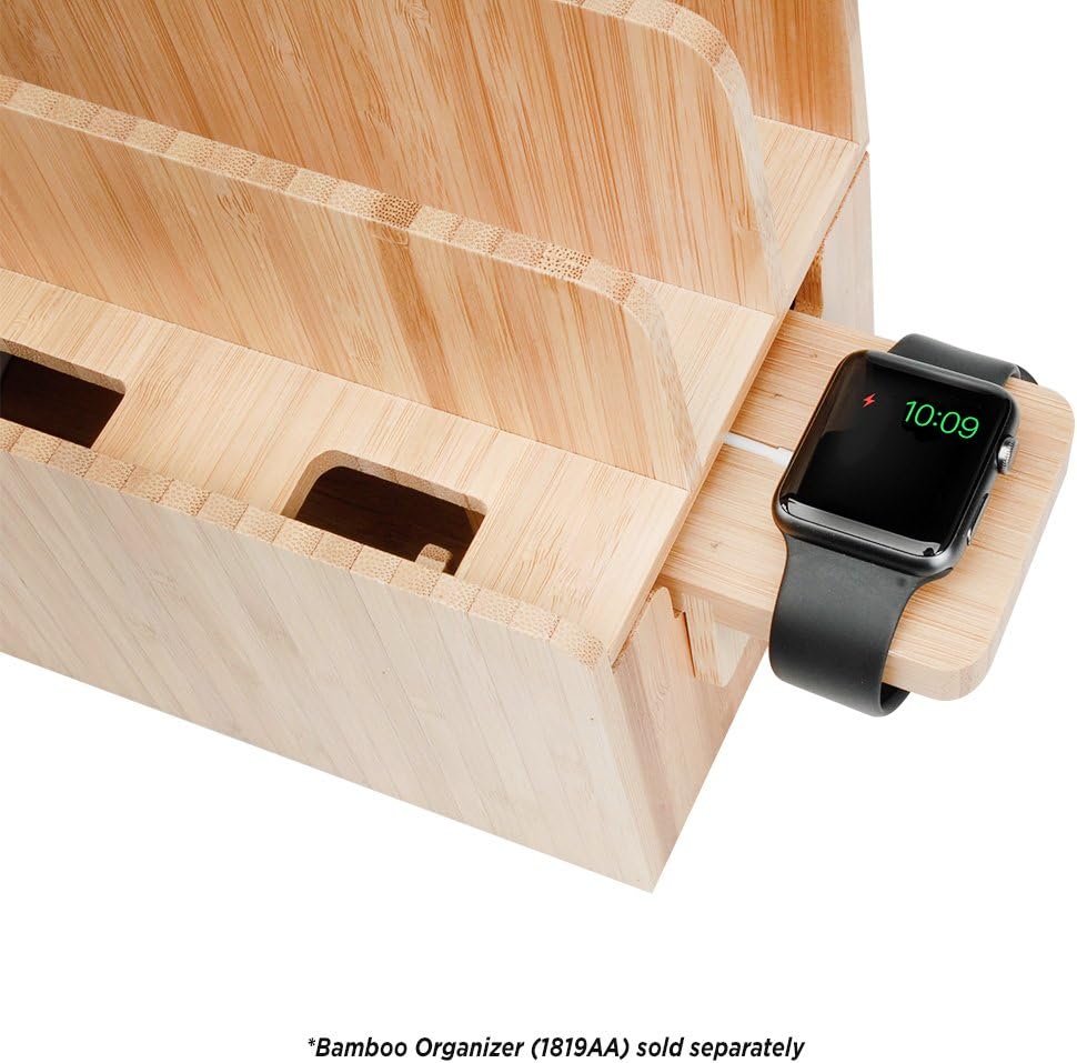 MobileVision Bamboo Charging Station & Multi Device Organizer Slim Version for Smartphones, Tablets, and Laptops