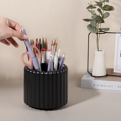 Anyoifax 360° Rotating Pen Holder 7 Slots Desk Organizer Removable Pencil Cup Plastic Art Supplies and Accessories Desktop Storage Box Caddy for Office, School, Home (White)
