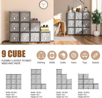 LUKYTOWER Cube Storage Organizer Shelf with Printed Bins + Labels, Cubby Storage Organizer with Bins, Large Capacity Shelves for Storage,Closet, Living Room, Dorm, Yarn (Grey, 6 Cube)
