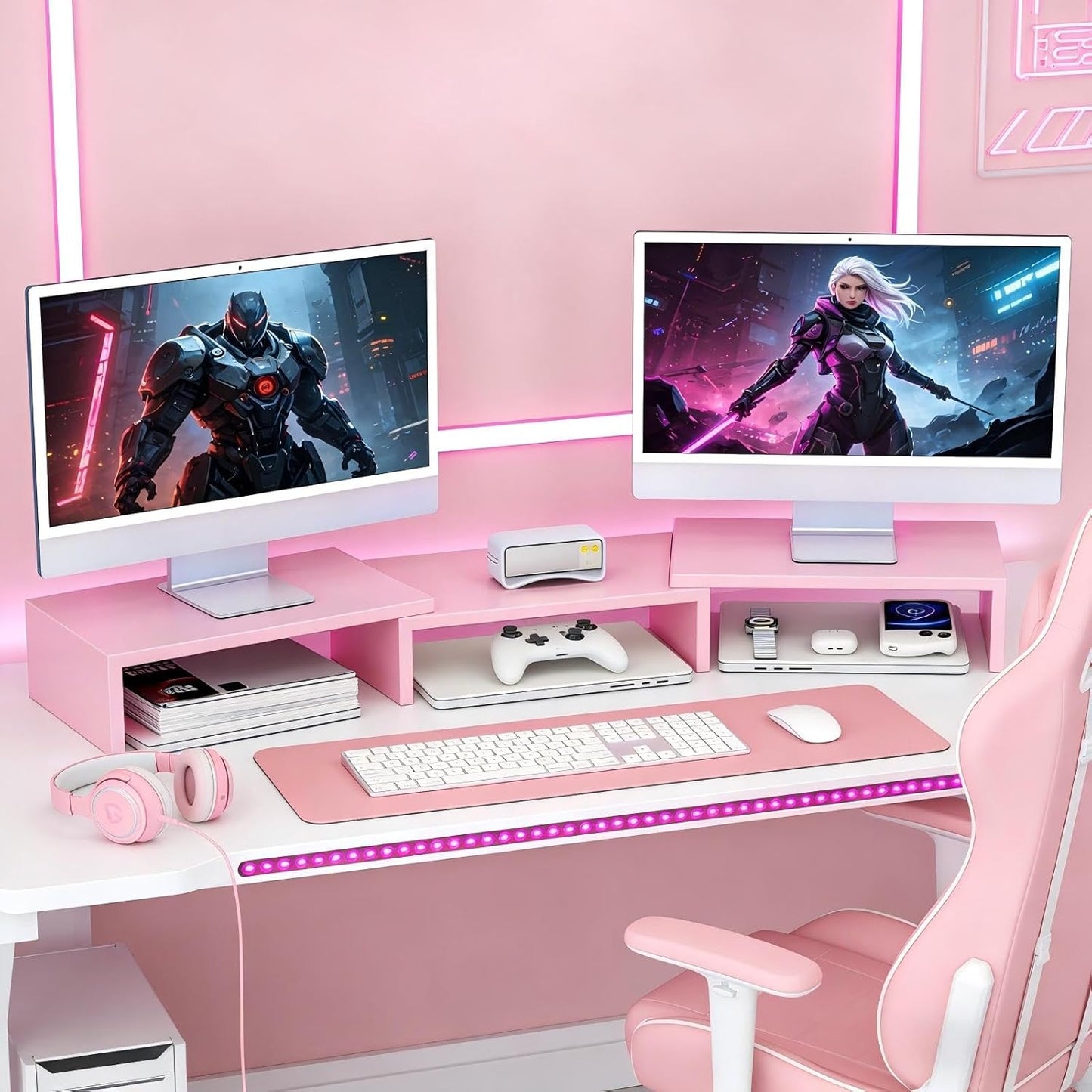 Desk Organizers and Accessories, Dual Monitor Stand Riser, Monitor Desk Shelf for Desktop Organization (Black)