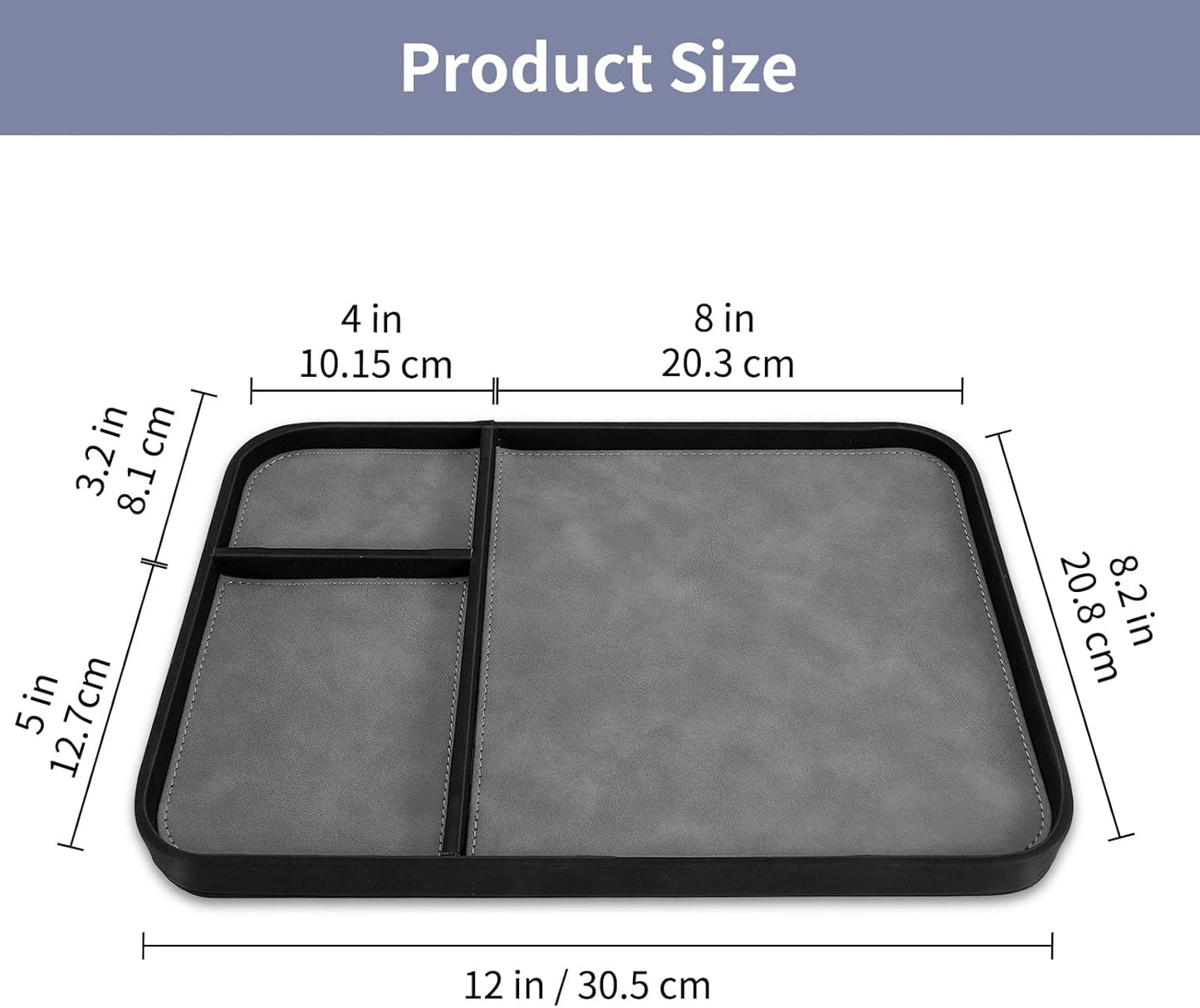 SITHON Valet Tray Trendy Organizer, Premium PU Leather Stylish and Organized Multifunctional Catchall Bedside Vanity Tray Nightstand Caddy Holder for Keys, Watch, Wallet, Jewelry and more (Black)