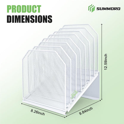 SUMMORO Inclined File Organizer for Desk, 7-Section Vertical File Folder Holder Office Desk Organizer Metal Rack File Wire Mesh Desktop Document Sorter for Office School Classroom Home (Black)