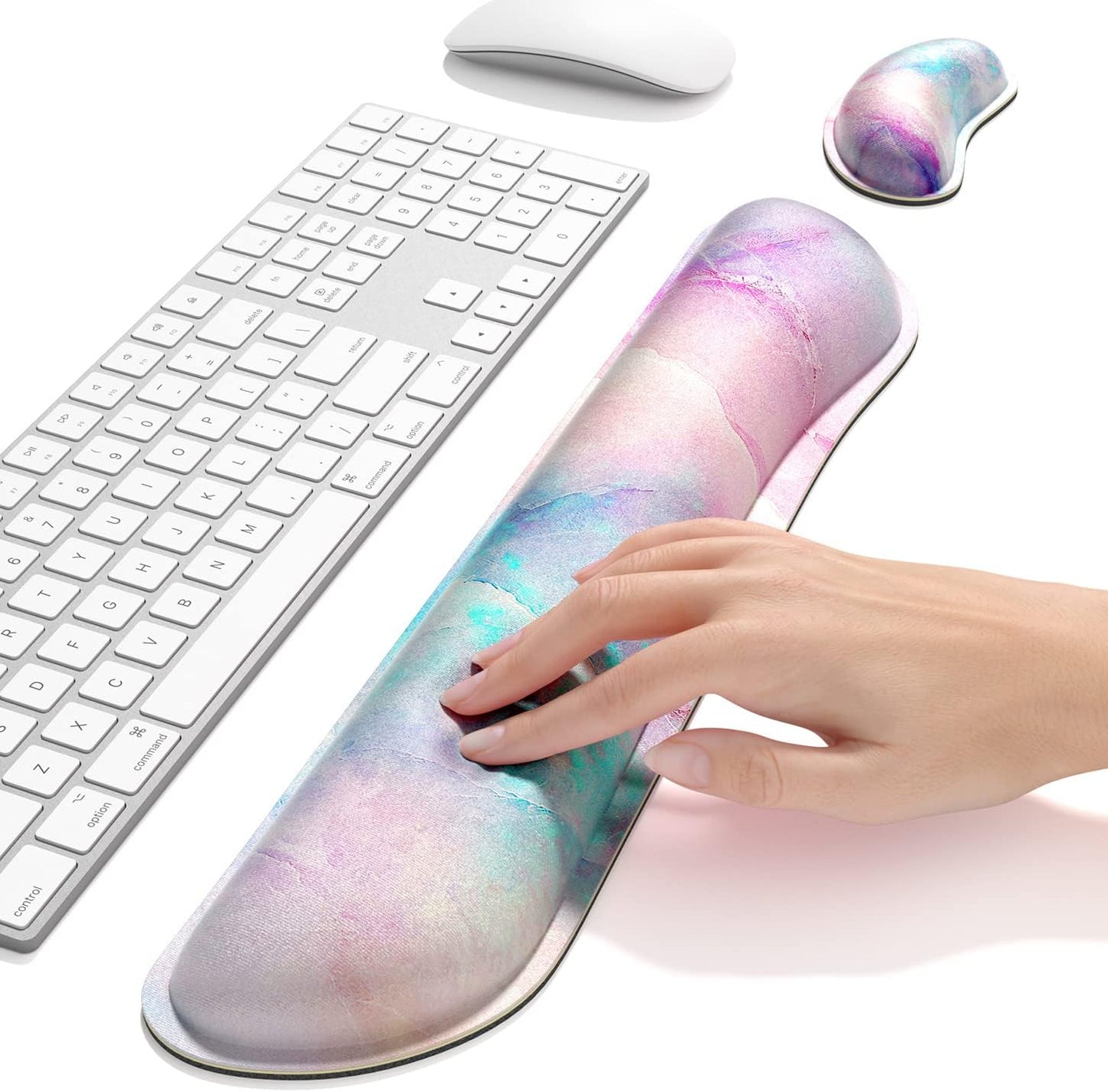 Dapesuom Enlarge Keyboard Wrist Rest, Memory Foam Wrist Cushion for Desk Mats Support, Cute Pain Relief Keyboard Mouse Pad Rests Set with Non-Slip Base for Gaming Laptop Office Computer, Green Leaf