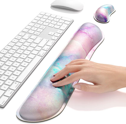 Dapesuom Enlarge Keyboard Wrist Rest, Memory Foam Wrist Cushion for Desk Mats Support, Cute Pain Relief Keyboard Mouse Pad Rests Set with Non-Slip Base for Gaming Laptop Office Computer, Green Leaf