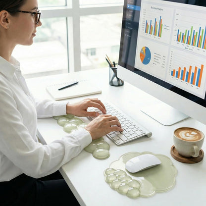 Ergonomic Cloud-Shaped Keyboard Wrist Rest & Non-Slip Mouse Pad Set, Soft Gel Support, Easy-to-Clean, Durable, Ideal for Long Work & Study Hours