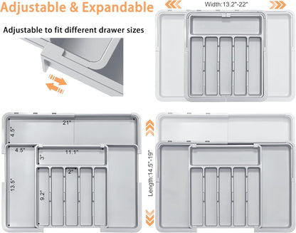 Spaclear Silverware Organizer Expandable Kitchen Utensil Drawer Organizer Large BPA Free Adjustable Cutlery Silverware Tray for Spoons Forks Knives Storage Divider for Kitchen Flatware 6-9 Slots Black
