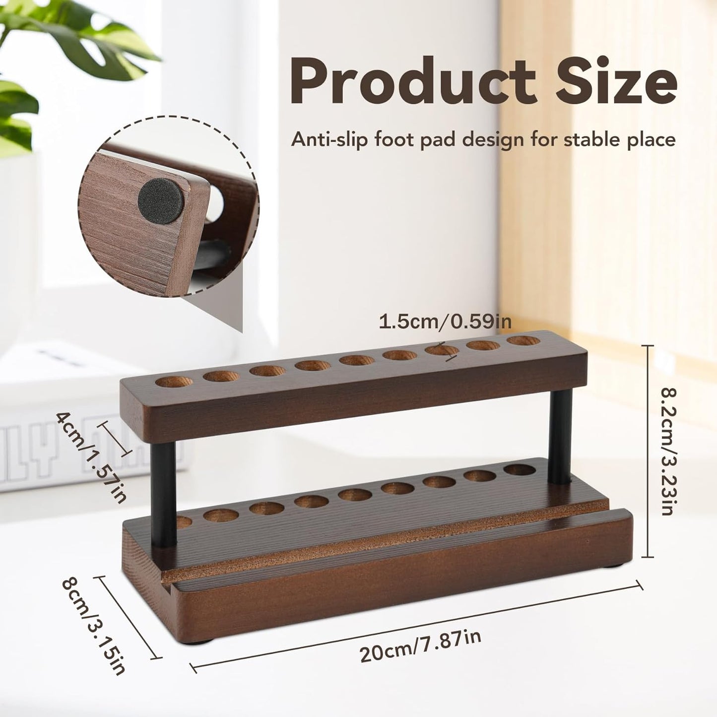 Wooden Pen Holder for Desk, Wood Pencil Holder Fountain Pens Display Stand with 9 Slots and Phone Holder, Stylish Office Desk Decor, Pen Organizer for Office, Home