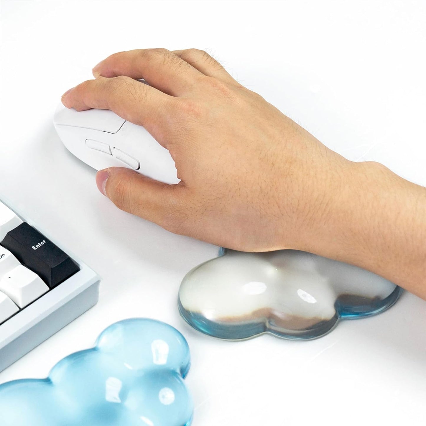 Gel Keyboard and Mouse Wrist Rest Set – Clear Cloud Wrist Rest for Computer Keyboard 60%/68%/75%, Comfort & Support for Typing and Gaming(Purple Green)