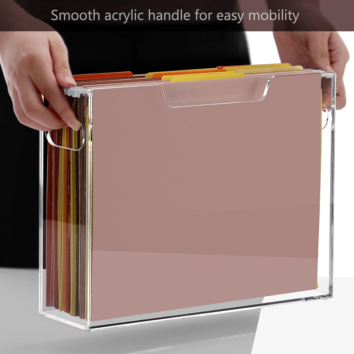 DINGHUO Hanging File Organizer, Acrylic File Holder with Handles, No Assembly Required, Clear File Crate Storage Box for Desk Office, Fits Standard Letter Size 8.5"x11" Folders