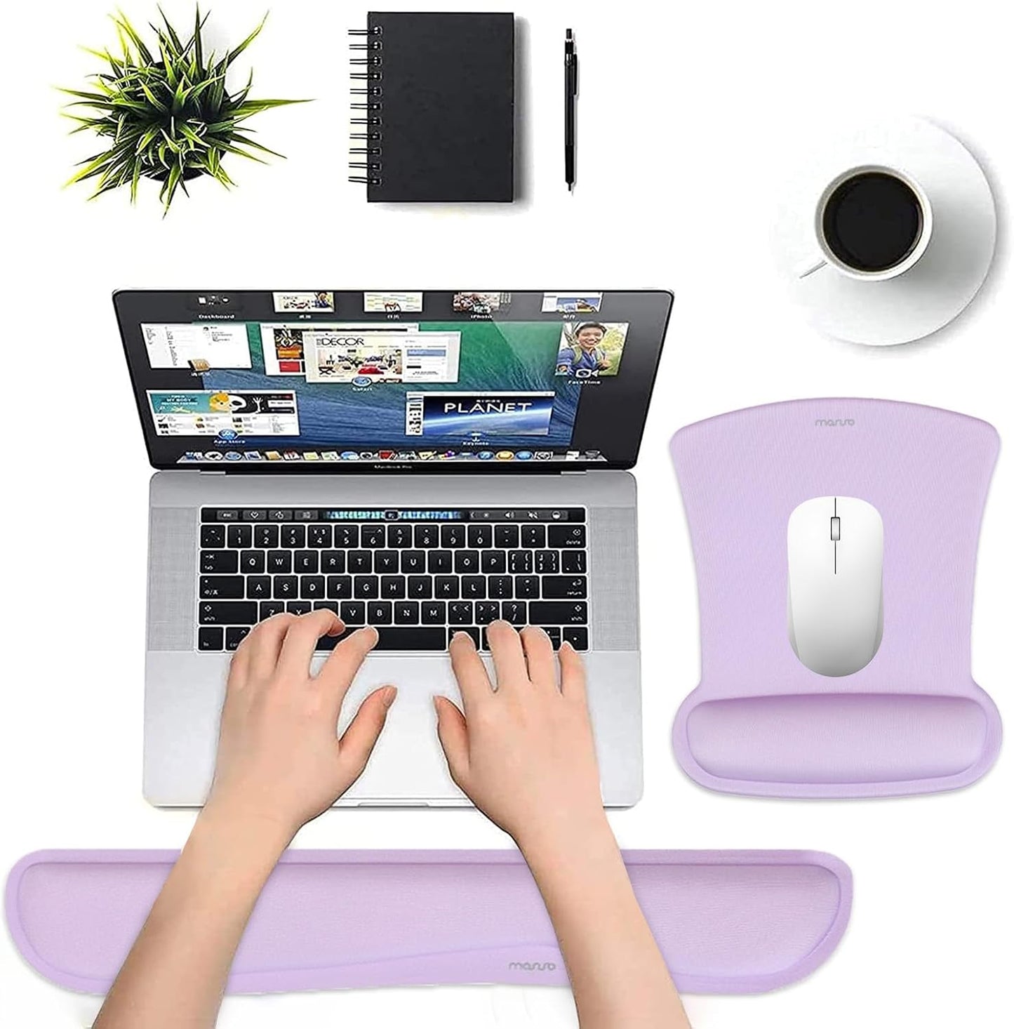 MOSISO Wrist Rest Support for Mouse Pad & Keyboard Set, Ergonomic Mousepad Non-Slip Base Home/Office Pain Relief & Easy Typing Cushion with Neoprene Cloth & Raised Memory Foam, Apricot