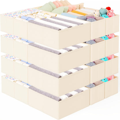 Criusia 15 Pack Drawer Organizer for Clothes, Foldable Dresser Dividers with 3 Sizes, Fabric Storage Bins – Beige