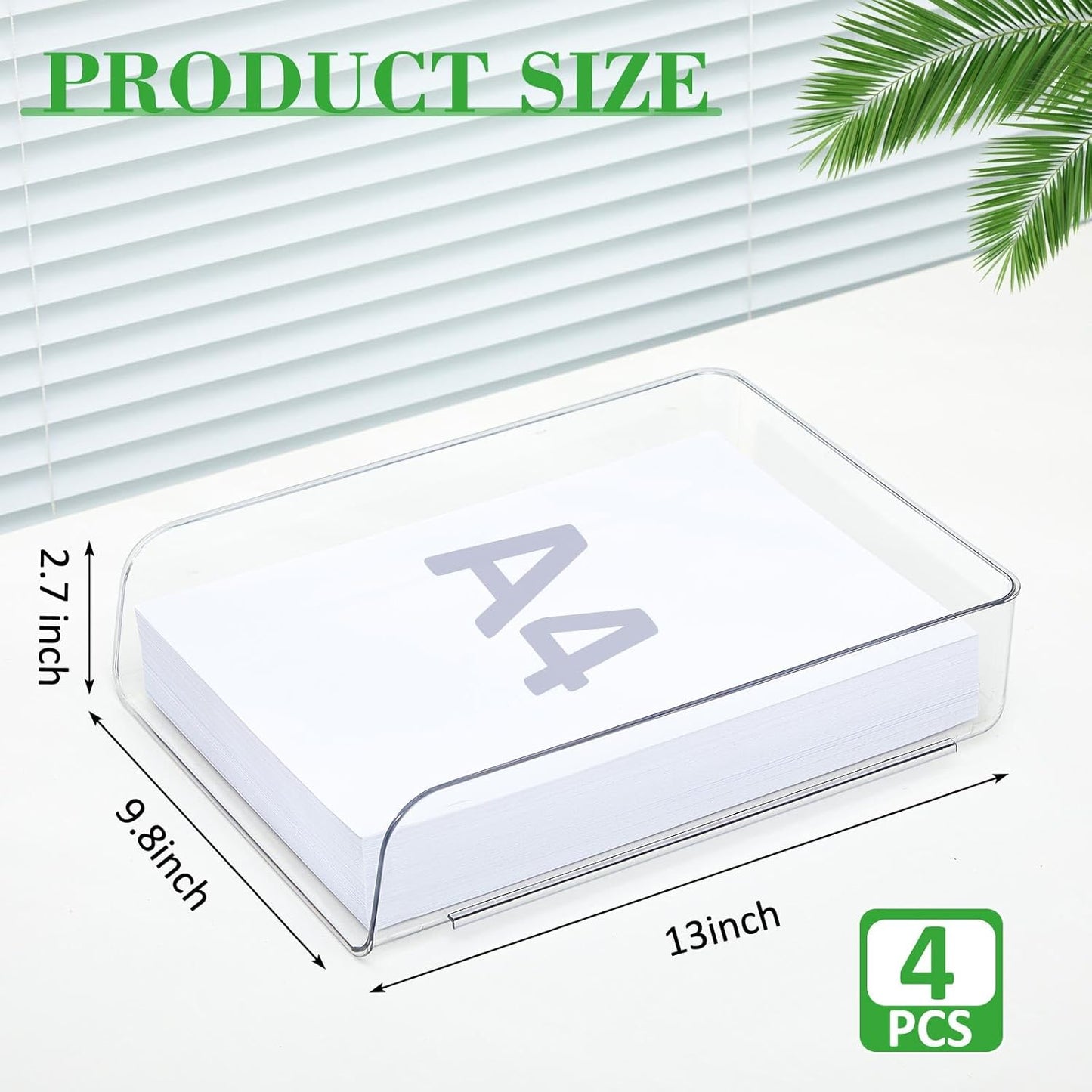 Juexica 4 Pcs Stackable Clear Letter Trays Organizer for Desk A4 Size File Paper Organizer Acrylic Desk Organizer Trays with Anti Skid Bottom for Home Office School (Vertical Opening Style)