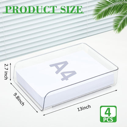 Juexica 4 Pcs Stackable Clear Letter Trays Organizer for Desk A4 Size File Paper Organizer Acrylic Desk Organizer Trays with Anti Skid Bottom for Home Office School (Vertical Opening Style)