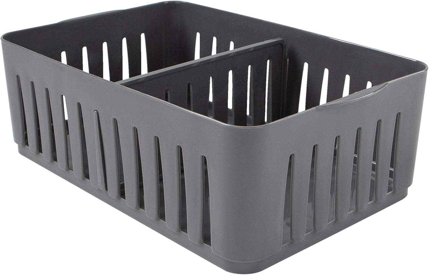 Simplify 4 Compartment Stackable Bin with Adjustable Dividers | Drawer Organizer | Storage Basket | Good for Office | Desk Supplies | Dorm |Bathroom | Accessories | Make Up | Grey