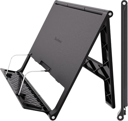 Readaeer Portable Book Stand Free Angle Adjustable Book Holder for Thick Textbook Collapsible Lightweight Book Rest (White)