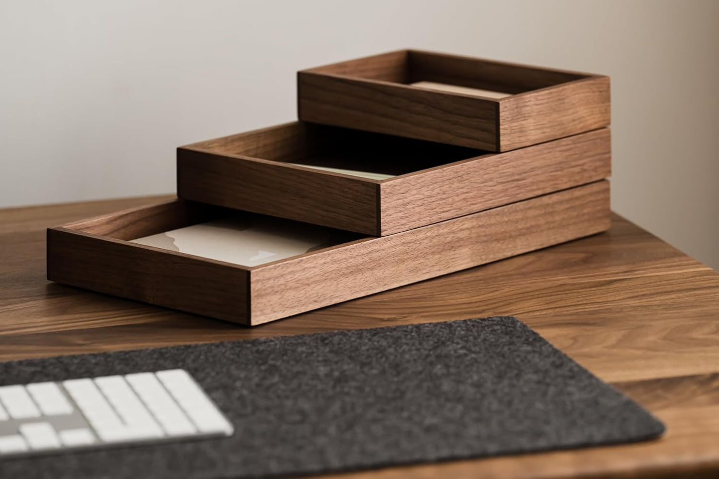 OAKYWOOD Valet Tray Bundle – Solid Wood Desk Organizer – Document, Phone & Tablet Tray – Perfect for Office, Home, or School – Black