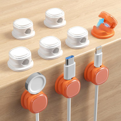 9 Pack Cord Organizer, Spring Cable Management, Adhesive Cute Cable Holder Clips, Phone Charger Wire Keeper for Desk Nightstand Car Office (9-Pack White_Orange_Blue)
