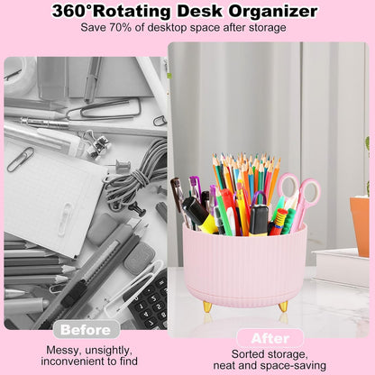 Gawsey Gold Desk Organizers and Accessories Set with 360-Degree Rotating Pen Holder, Acrylic Stapler, Tape Holder, Staple Remover, Binder/Paper Clips Kit, Scissor and 1 Box of Staples