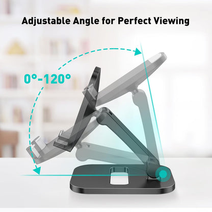 Cell Phone Stand for Desk, Foldable & Adjustable Aluminum Phone Holder Dock - Portable Travel Case Friendly Desktop Cradle for iPhone 17 16 Pro Max Plus Air, Samsung S25 S24, Kindle（White）