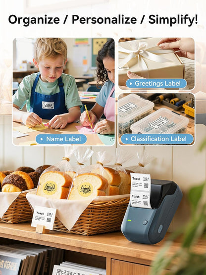 NIIMBOT B1 Label Maker Machine with Tape, 2 Inch Portable Label Printer, Bluetooth Thermal Label Printer with Multiple Templates for Small Business,Office,Home,School (Blue, 1 Printer+1 Roll Label)