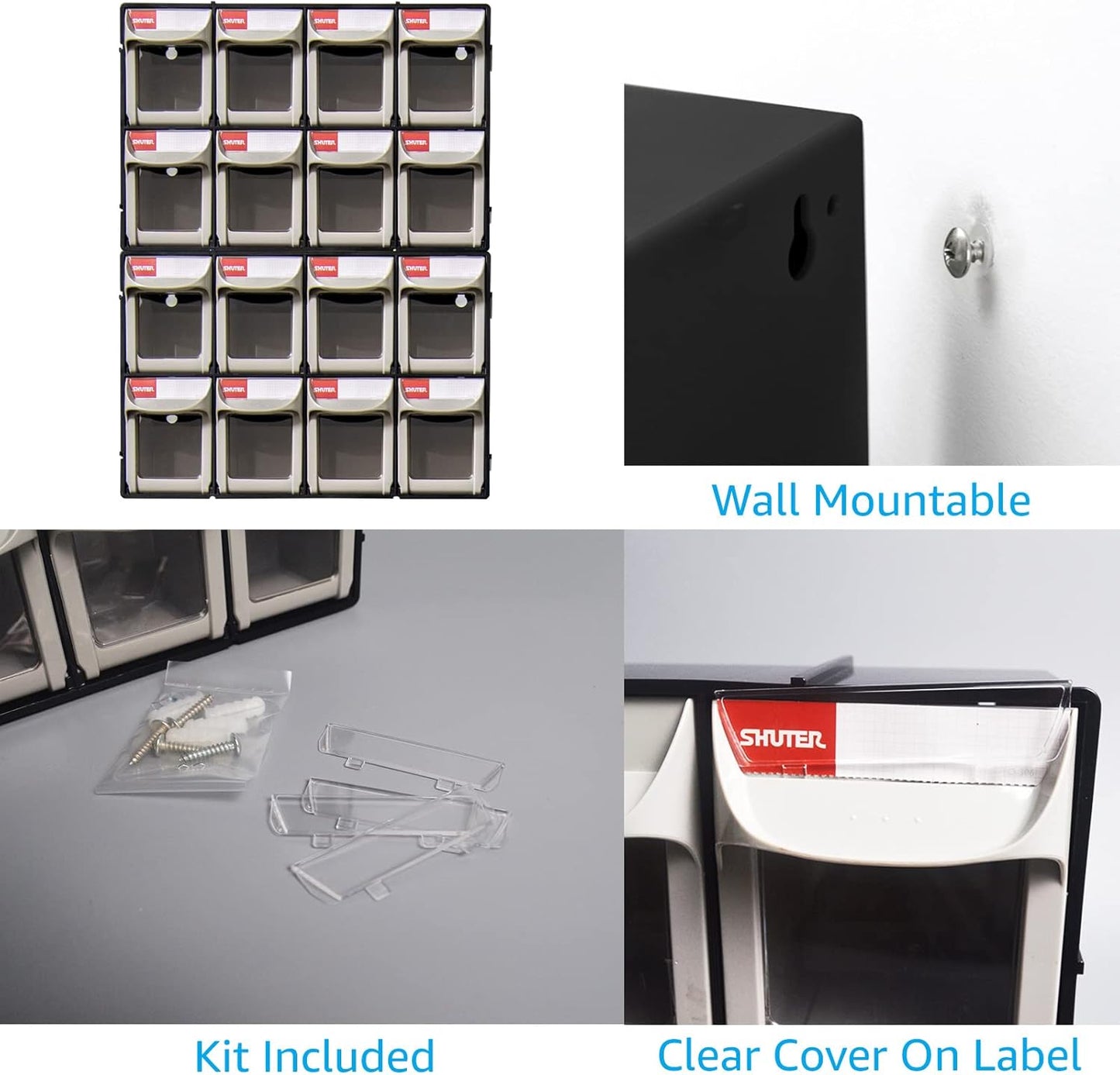SHUTER Tilt Out Storage Cabinet w/6 Removeable Drawers, Plastic Small Parts Organiser, Stackable Storage Drawers, Tip Out Bin Kits-Included, Sewing Craft Storage Bins, Black FO-306-BK