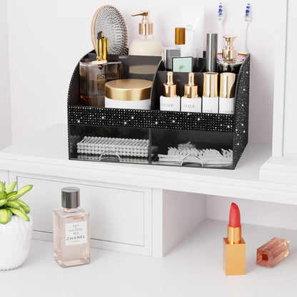 Makeup Organizer with Drawers, Cosmetic Storage for Dresser Vanity and Bathroom Countertop, Beauty Holder for Lipstick Brush, Skincare Organizer for Vanity, Cosmetic Display Case (White)