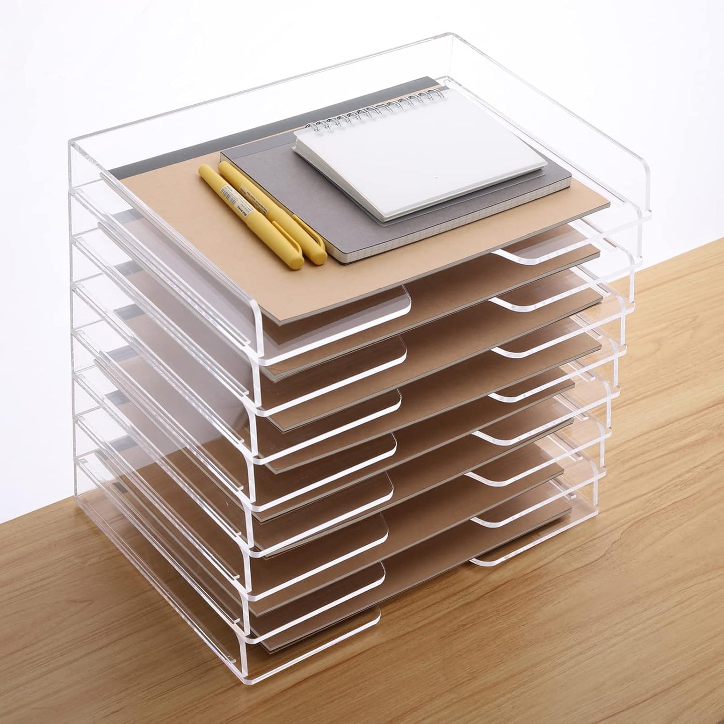 SANRUI Paper Organizer for Desk,Acrylic Stackable Letter Tray, Clear Desk Organizer, Paper Sorter for Office,Home or School,2-Pack