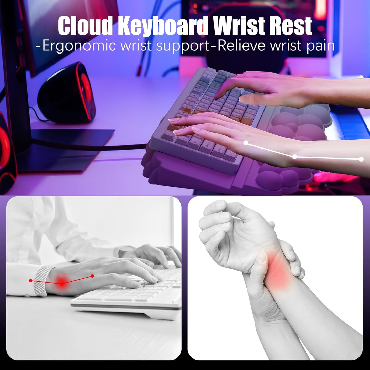 Ergonomic Wrist Rest for Keyboard and Mouse, Soft Memory Foam Cloud Keyboard Stand Pad with Wrist Rest Set, Easy Typing, Pain Relief, Comfort for Office, Work, Gaming - White