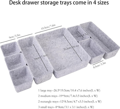 Desk Drawer Organizer Bins, 8pcs Felt Shallow Bathroom Storage Trays, Office Accessories & Workspace Organizers Jewelry & Makeup Boxes Containers(Black)