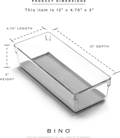 BINO | Oblong Plastic Drawer Organizer Bins, Light Grey- 2 Pack | THE ARTISAN+ | Multi-Use Organizer Bins | Soft-Grip Lining and Non-Slip Rubber Feet | Desk Drawer Organizer | Clear Vanity Organizer