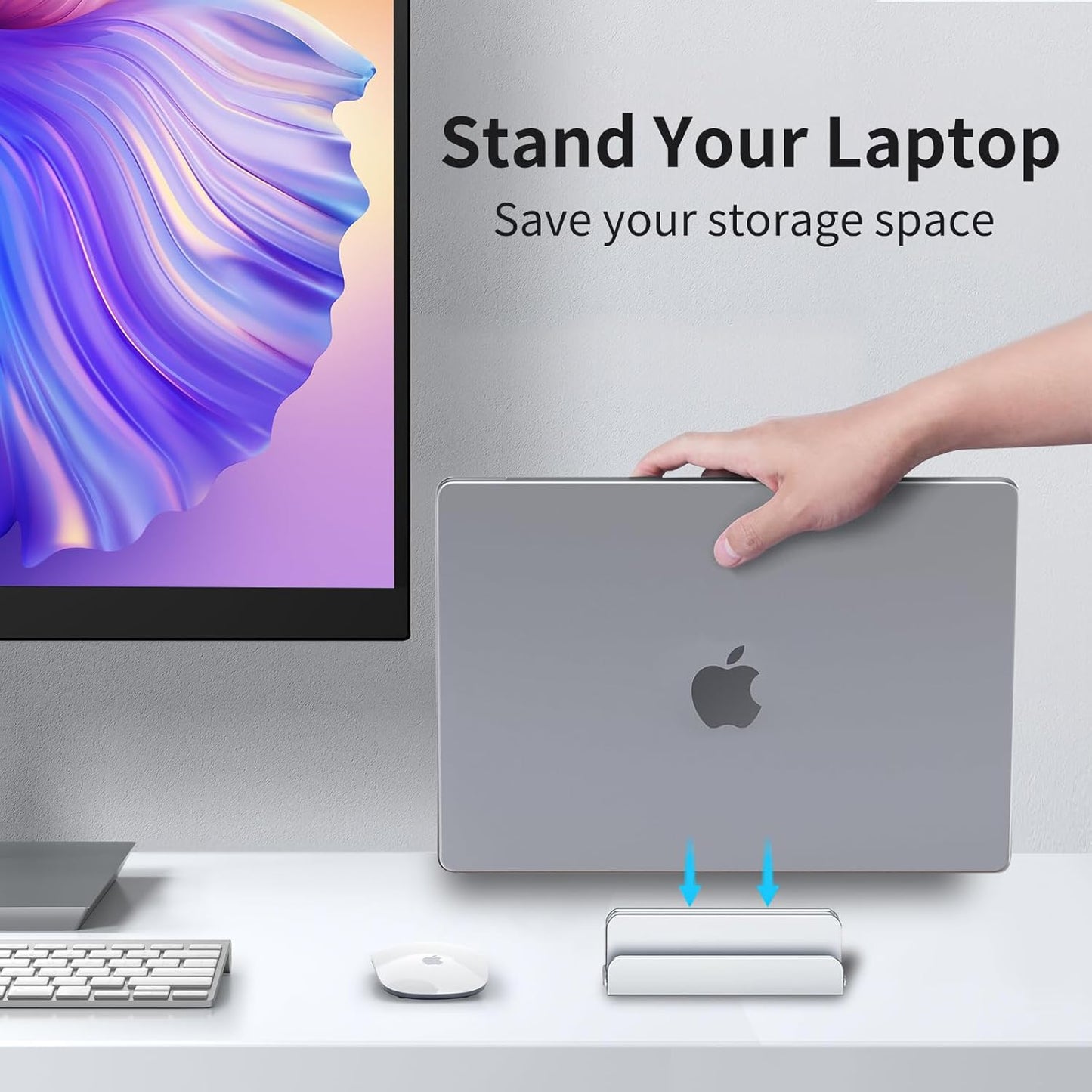 Aluminum Vertical Laptop Stand Holder for Desk Compatible with MacBook Pro, MacBook Air, Dell, HP, Lenovo, Up to 17.3 inches, Silver
