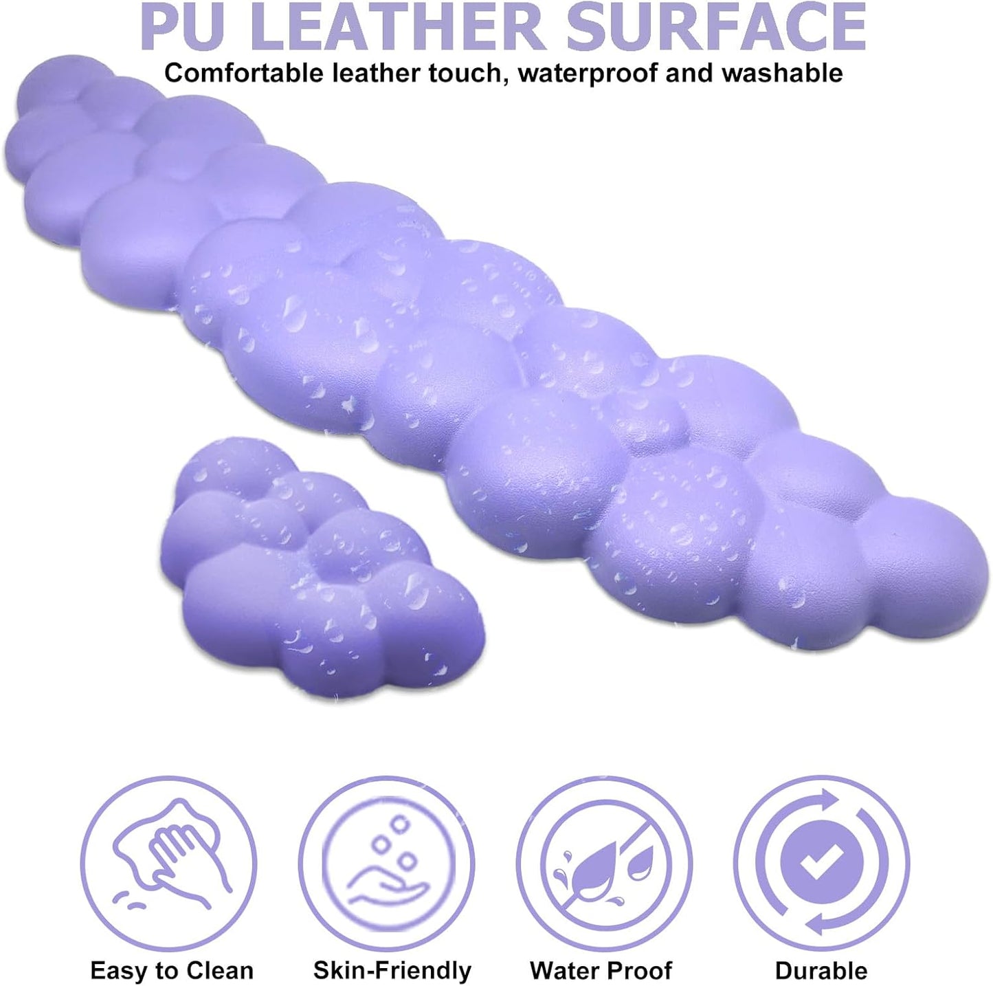 Ergonomic Keyboard Wrist Rest, PU Leather Memory Foam Cloud Wrist Rest for Computer Keyboard, Mouse Wrist Rest and Keyboard Pad for Gaming, Office, Computer, Laptop, Typing Pain Relief, Pastel Pink