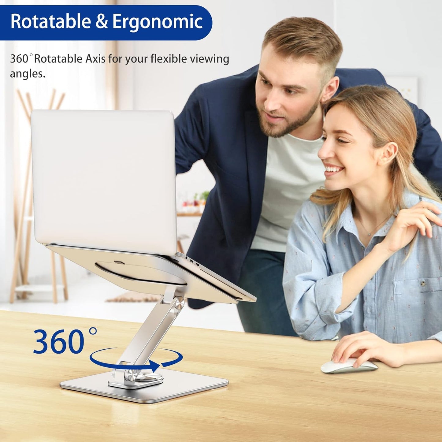 BESIGN LSX7 Laptop Stand with 360 Rotating Base, Ergonomic Adjustable Notebook Riser, Foldable Computer Holder Compatible with 10-15.6" Laptops (Black)