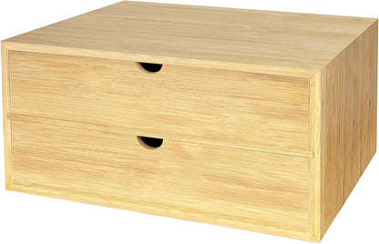 Bamboo Desk Organizer with 3 Drawers and Shelf, Desktop Drawers 13.4 x 7.3 x 8.1 Inches Countertop Storage Box for Office Supplies Makeup Kitchen, Wooden Tabletop Drawer No Assembly Required