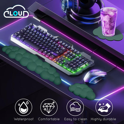 Cloud Wrist Rest for Computer Keyboard Arm Wrist Rest with Non-Slip Base Extended Wrist Rest Ergonomic Memory Foam for Keyboard and Mouse Typing Pain Relief, Office, Gaming, Computer