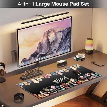 Desk Mat, Large Gaming Mouse Pad with Wrist Rest, 4in1 XXL Mousepad+Keyboard Wrist Rest+Mouse Pad Wrist Support+Cup Coaster Set Ergonomic Floral Computer Desk Arm Wrist for Decor Home Office Women