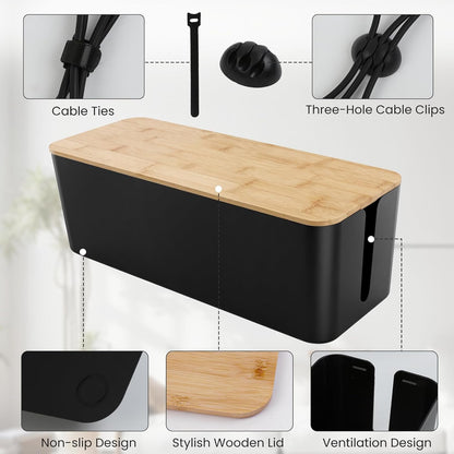 2 Pack Cable Management Box - Cord Organizer Box with Wooden Lid for TV Wires, Power Strips, Router, USB Hub & Under Desk Power: Baby & Pet Proof Cord Management, Cord Hider for Home & Office (White)
