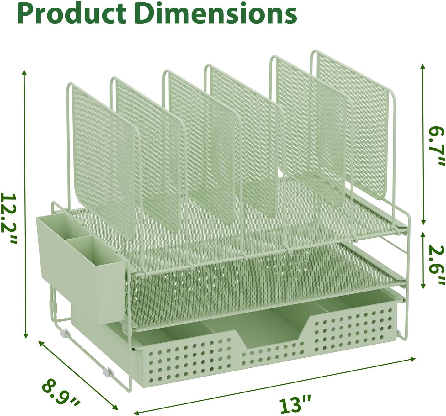 LEKETREE Desk Organizer, Office Organization with Vertical File Holder, File Organizer with Drawer and Pen Holder, Desk Accessories and Workspace Organizers for Home Office (Black)