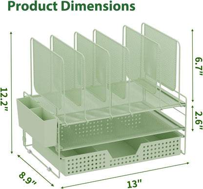 LEKETREE Desk Organizer, Office Organization with Vertical File Holder, File Organizer with Drawer and Pen Holder, Desk Accessories and Workspace Organizers for Home Office (Black)