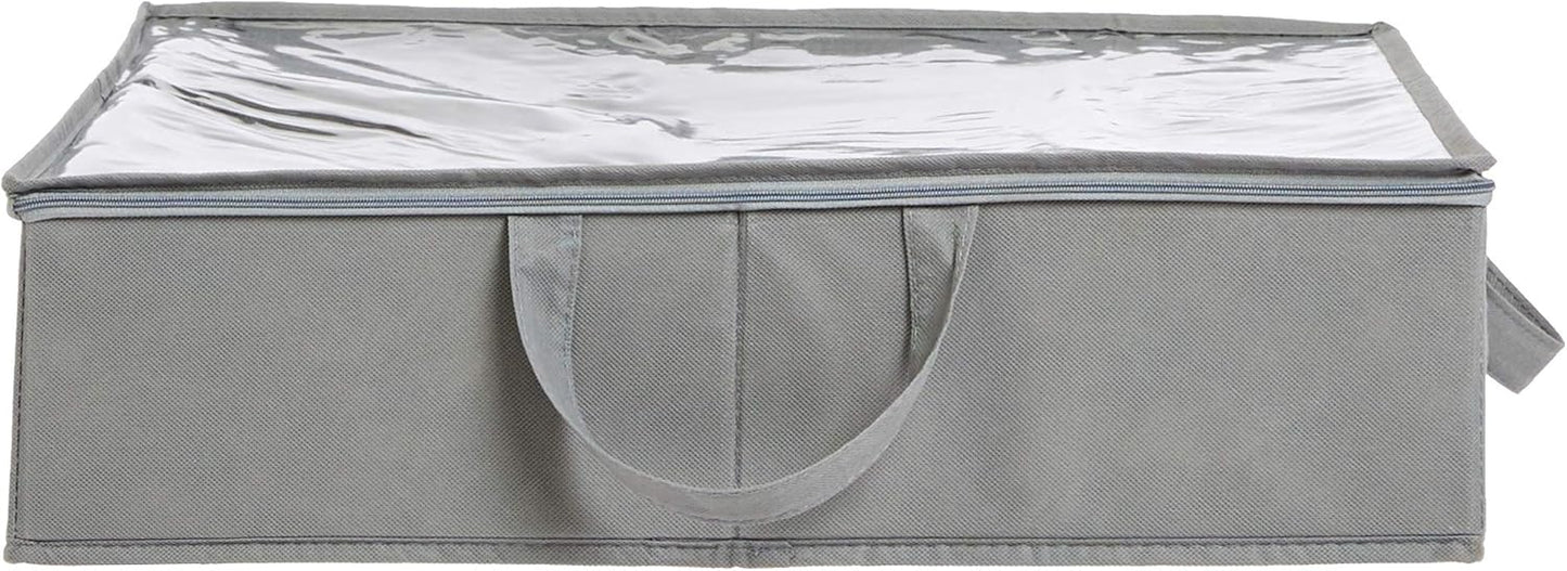 Amazon Basics Under Bed Storage Bags for Clothes and Blankets, Foldable Fabric Zipper Container with Clear Window and Reinforced Handles, Space Saving, 18 x 42 x 6 inches, Gray, 2-Pack
