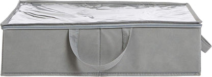 Amazon Basics Under Bed Storage Bags for Clothes and Blankets, Foldable Fabric Zipper Container with Clear Window and Reinforced Handles, Space Saving, 18 x 42 x 6 inches, Gray, 2-Pack